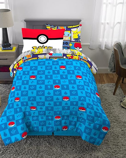 Franco Kids Bedding Super Soft Comforter and Sheet Set with Sham, 5 Piece Twin Size, Pokemon - LeafyLoom