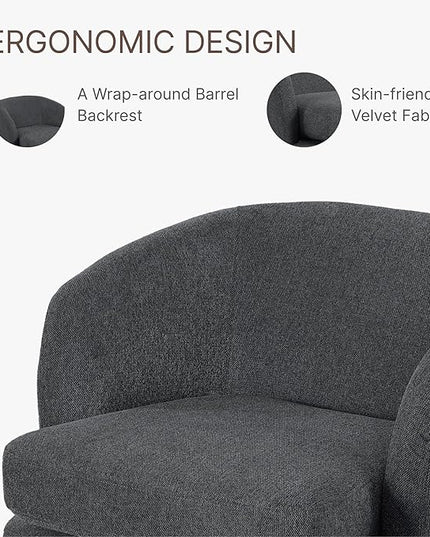 Swivel Accent Chair Modern Barrel Armchair with Wood Base for Bedroom Reading Waiting Living Room, Dark Gray - LeafyLoom