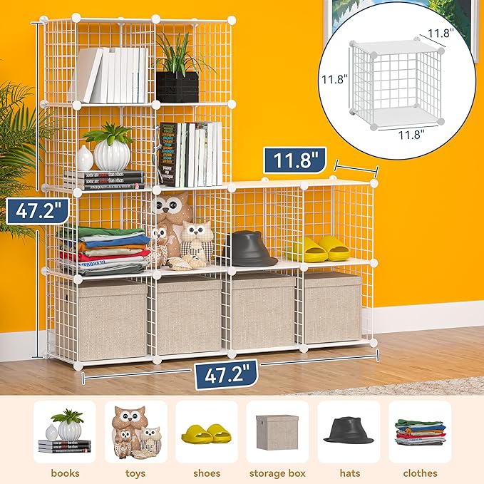 TUMUCUTE Closet Organizer,12-Cube Closet Organizers and Storage,Closet Cabinet Metal Shelf Rack Storage Shelves Bookshelf,Toy Organizers and Storage Bins - LeafyLoom