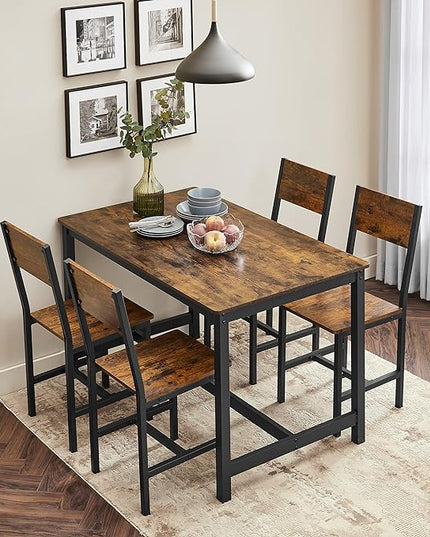 VASAGLE Dining Chair Set of 2, Rustic Wood Chairs with Metal Steel Frame, Easy to Assemble, Comfortable Seat, Modern Farmhouse Chair for Kitchen, Bedroom, Living Room, Rustic Brown and Ink Black - LeafyLoom