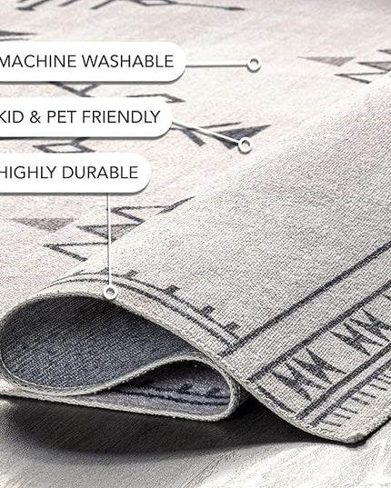 nuLOOM Evalyn Southwestern Machine Washable Ultra Thin Area Rug, 6x9, Cream - LeafyLoom
