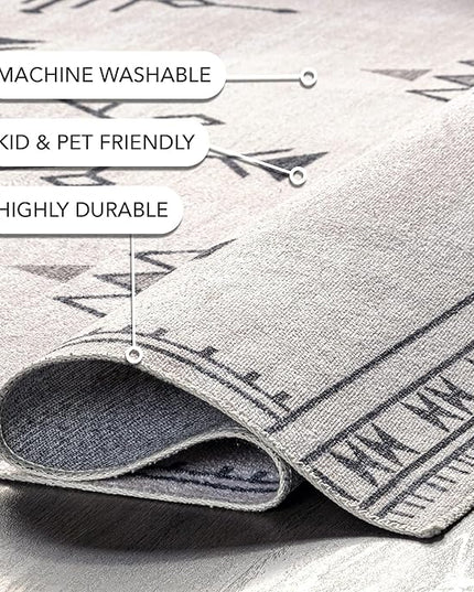 nuLOOM Evalyn Southwestern Machine Washable Ultra Thin Area Rug, 8x10, Cream - LeafyLoom
