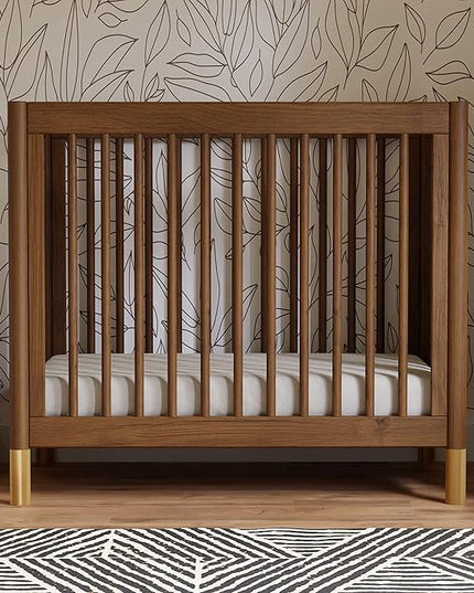 babyletto Gelato 4-in-1 Convertible Mini Crib in Natural Walnut and Brushed Gold Feet, Greenguard Gold Certified - LeafyLoom