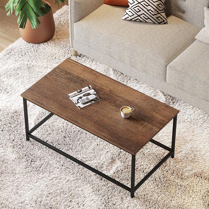 SAYGOER Coffee Table Simple Modern Rectangular Center Table Open Space Minimalist for Living Room Home Office Industrial Cocktail Tables, Dark Walnut - LeafyLoom