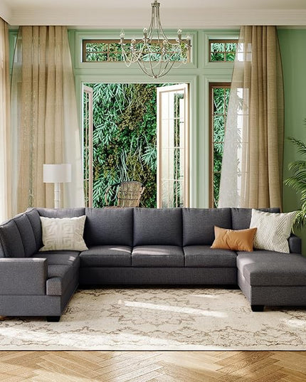 125.6" Large U-Shaped Sectional Sofa with Extra Wide Chaise Loung, Modern Oversized Modular Deep Seat Upholstered Couch for Home, Apartment, Living Room Furniture Set, Grey, 125.6 Inch - LeafyLoom