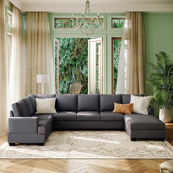 125.6" Large U-Shaped Sectional Sofa with Extra Wide Chaise Loung, Modern Oversized Modular Deep Seat Upholstered Couch for Home, Apartment, Living Room Furniture Set, Grey, 125.6 Inch - LeafyLoom
