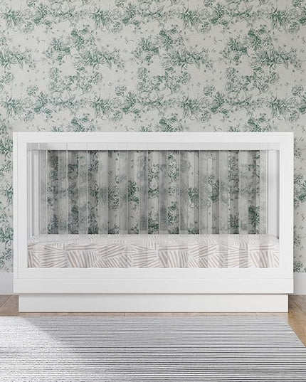 Babyletto Harlow Acrylic 3-in-1 Convertible Crib with Toddler Bed Conversion Kit in White with Acrylic Slats, Greenguard Gold Certified - LeafyLoom