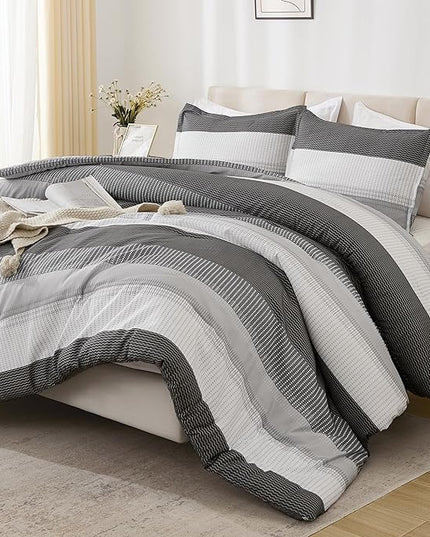 Litanika Queen Comforter Set Dark Grey - 3 Pieces Lightweight Fluffy Bedding Comforter Sets, All Season Down Alternative Comforter (1 Comforter, 2 Pillowcases) - LeafyLoom