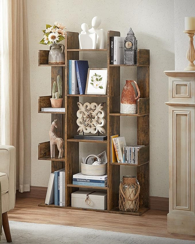 VASAGLE Bookshelf, Tree-Shaped Bookcase with 13 Storage Shelves, Rounded Corners, 9.8”D x 33.9”W x 55.1”H, Rustic Brown ULBC67BXV1 - LeafyLoom