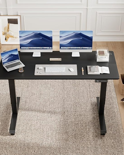 Electric Standing Desk 55 Inch, Ergonomic Height Adjustable Table with T-Shaped Metal Bracket Modern Computer Workstations for Home Office, Black, 55 x 24 Inch - LeafyLoom