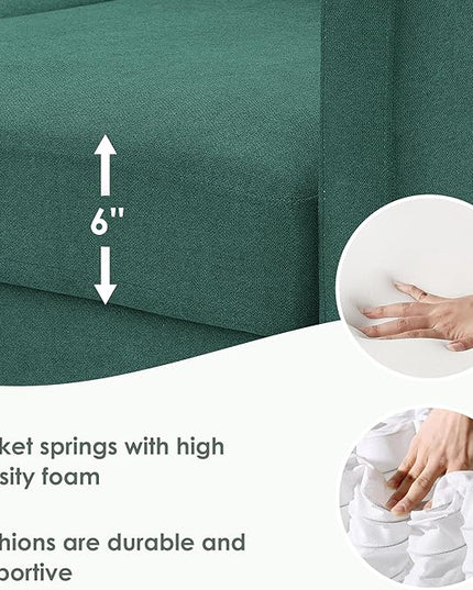 90" Modern L-Shape Sectional Sofa with Chaise Lounge,5-Seat Practical Couch Set W/ 3 Pillows,7''Leg Height,Minimalist Style,Indoor Furniture for Living Room Apartment Office,Green Terrycloth - LeafyLoom
