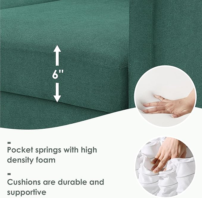 90" Modern L-Shape Sectional Sofa with Chaise Lounge,5-Seat Practical Couch Set W/ 3 Pillows,7''Leg Height,Minimalist Style,Indoor Furniture for Living Room Apartment Office,Green Terrycloth - LeafyLoom
