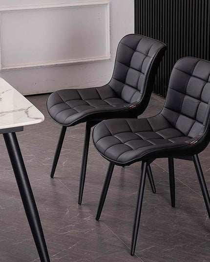 YOUTASTE Black Dining Chairs Set of 2 PU Leather Upholstered Modern Armless Dining Room Chair with Back Metal Legs Kitchen Dinner Accent Guest Chairs for Vanity Reception Waiting Room - LeafyLoom