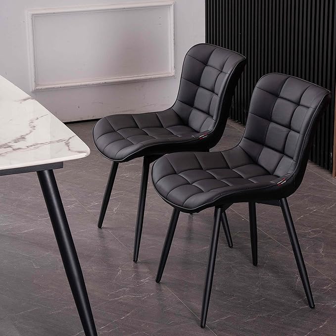 YOUTASTE Black Dining Chairs Set of 2 PU Leather Upholstered Modern Armless Dining Room Chair with Back Metal Legs Kitchen Dinner Accent Guest Chairs for Vanity Reception Waiting Room - LeafyLoom