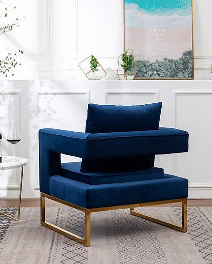 Roundhill Furniture Lenola Upholstered Accent Arm Chair, Blue 29.75D x 27.5W x 34.5H Inch - LeafyLoom