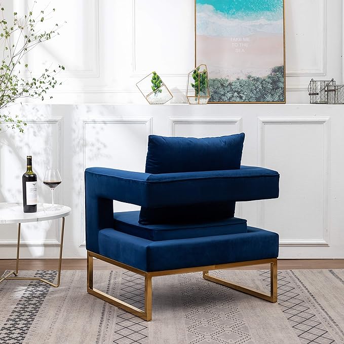 Roundhill Furniture Lenola Upholstered Accent Arm Chair, Blue 29.75D x 27.5W x 34.5H Inch - LeafyLoom