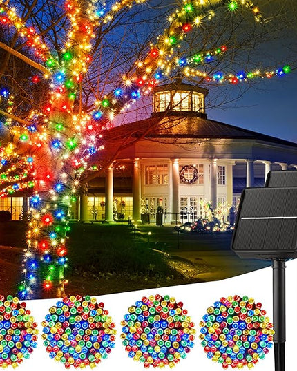Minetom Christmas Lights Outdoor Solar Powered - 4 Pack Total 160FT 400 LED Christmas String Lights with 8 Lighting Modes, IP65 Waterproof Solar String Lights for Outside Tree Xmas Party, Multicolor Minetom