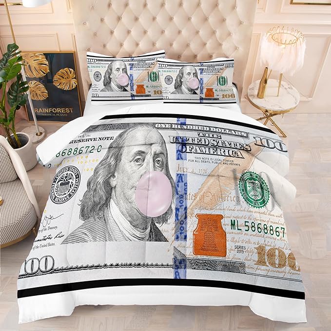 Tailor Shop Money Comforter Sets for Boys Kids Teens Money Bedding Sets Full Size Money 100 Dollar Bill Comforter Sets Quilt Set All Season with 1 Comforter 2 Pillowcases…… - LeafyLoom