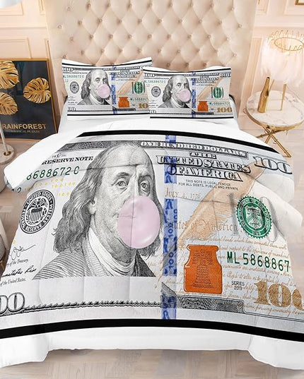 Tailor Shop Money Comforter Sets King Size Money Bedding Sets for Boys Kids Teens Money 100 Dollar Bill Comforter Sets Quilt Set All Season with 1 Comforter 2 Pillowcases…… - LeafyLoom