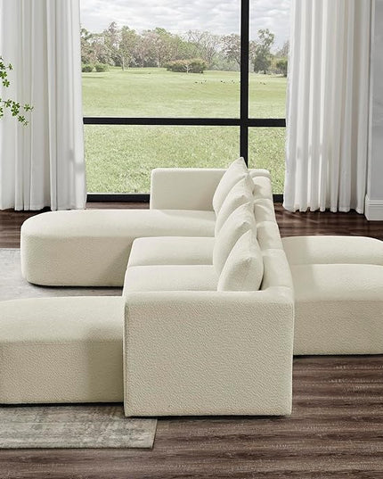 U Shape Sectional Sofa Chaises and Two Removable Ottoman, Upholstered Modular Couch w/Pillows for for Living Room, Office, DIY Combination, Beige, 117" - LeafyLoom