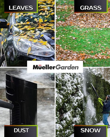 Mueller UltraStorm Cordless Leaf Blower, 140 MPH 20 V Powerful Motor, Electric Leaf Blower for Lawn Care, Battery Powered Leaf Blower for Snow Blowing High Capacity Battery & Charger Green - LeafyLoom