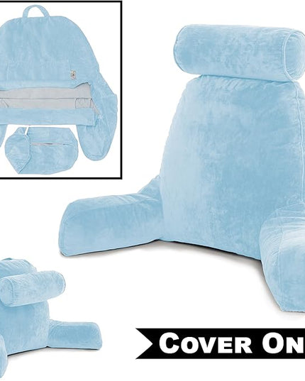 Husband Pillow XXL Cover Only Sky Blue, Cozy Microfiber Bed Rest Pillow Cover with Arms - Array of Colors - Generous Side and Back Pockets for Your Favorite Comfy Reading Pillow - LeafyLoom