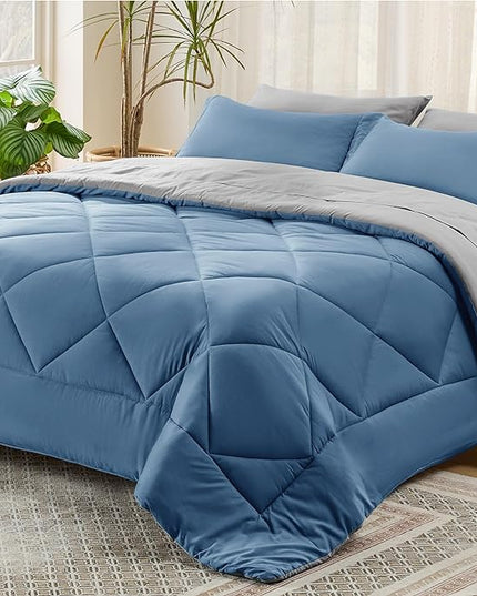 Bedsure Blue Full Comforter Set - 7 Pieces Reversible Bed Set Bed in a Bag Full with Comforters, Sheets, Pillowcases & Shams, Full Bedding Sets - LeafyLoom