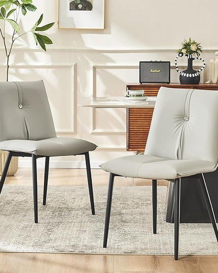 YOUTASTE Modern Dining Chairs Set of 2 Upholstered Leather Kitchen Chairs Soft Padded Side Chairs Dinner Chairs with Metal Legs for Living Room Bedroom, Light Grey - LeafyLoom
