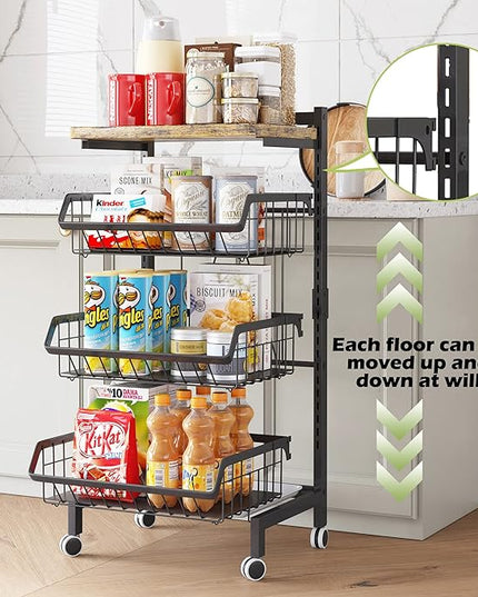 COVAODQ Fruit Basket 4-Tier Adjustable Fruit Vegetable Basket Cart Metal Wire Storage Cart Rolling Pantry Utility Kitchen Cart - LeafyLoom