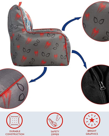 Idea Nuova Marvel Spiderman Toddler Nylon Bean Bag Chair with Piping & Top Carry Handle, Large - LeafyLoom