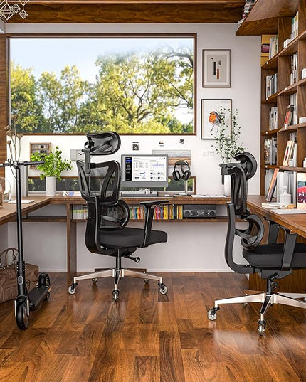 C19 Ergonomic Mesh Office Chair with Adjustable Height Lumbar Support，3D Armrest & Headrest，Tilt Function，Blade Wheel for High Back Desk Chair，Swivel Big and Tall Computer Chair (Black) - LeafyLoom