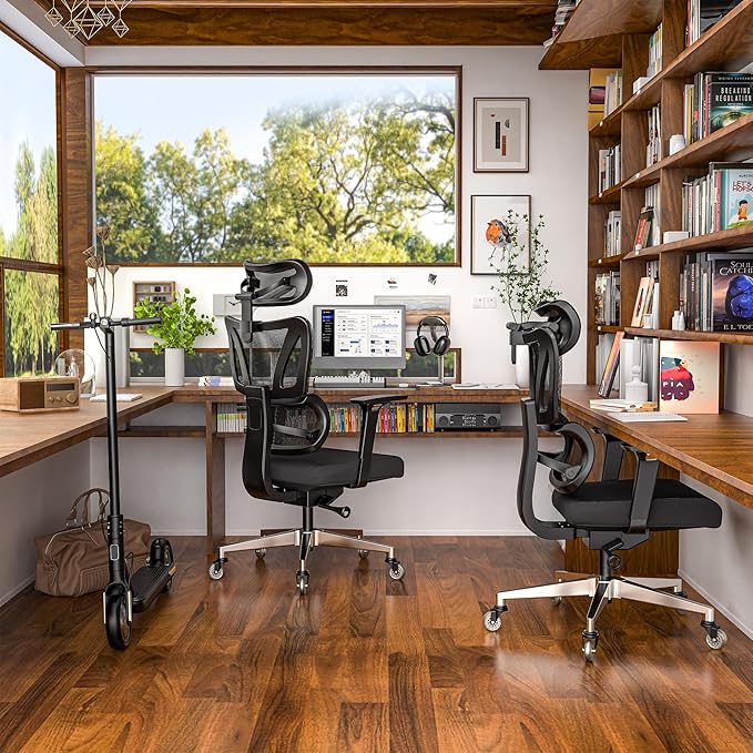 C19 Ergonomic Mesh Office Chair with Adjustable Height Lumbar Support，3D Armrest & Headrest，Tilt Function，Blade Wheel for High Back Desk Chair，Swivel Big and Tall Computer Chair (Black) - LeafyLoom