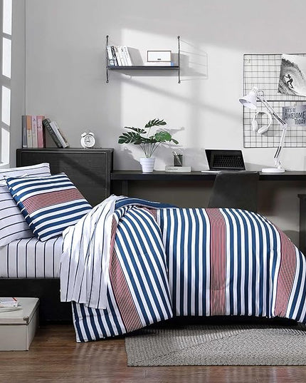 Nautica - Comforter Set, Soft Reversible Bedding with Matching Shams, Striped Home Decor (Kennedy Stripe Navy Blue, King) - LeafyLoom