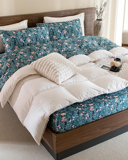 QSH Floral Egyptian Cotton Sheets King Size - Floral Bedding Sheets Botanical Pattern Printed Bedding King Size Bed Sheets 17.5" Extra Deep Pocket 4pcs - LeafyLoom