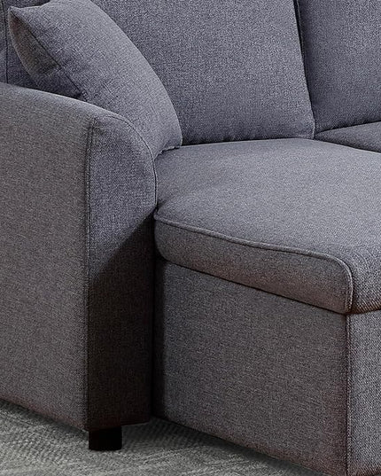 U Shaped Convertible Sectional Sofa with Double Chaise and Pull Out Bed , Fabric Upholstered Reversible Corner Couch Sleeper Sofabed w/ Storage , 5 Seater Sofacama with Throw Pillows for Living Room - LeafyLoom