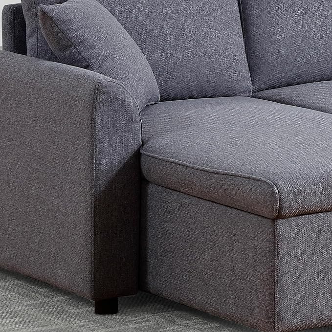 U Shaped Convertible Sectional Sofa with Double Chaise and Pull Out Bed , Fabric Upholstered Reversible Corner Couch Sleeper Sofabed w/ Storage , 5 Seater Sofacama with Throw Pillows for Living Room - LeafyLoom