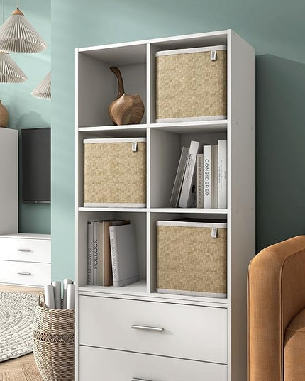 Apexa 6 Cube Storage Organizer Shelves, Stackable Wood Bookcase Fits Cubby Bins for Organization, Dorm Teen Room Decor & Home Office, White - LeafyLoom