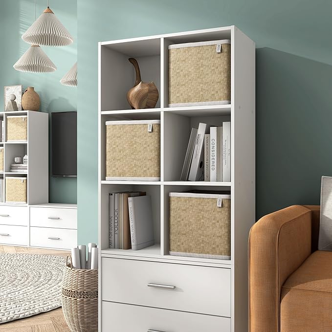 Apexa 6 Cube Storage Organizer Shelves, Stackable Wood Bookcase Fits Cubby Bins for Organization, Dorm Teen Room Decor & Home Office, White - LeafyLoom