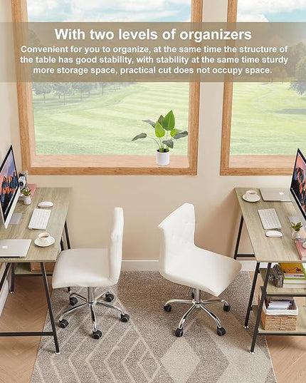 VECELO 43 Inch Computer Desk Writing Study Work Office Table Modern desk with shelves wooden desk for Home Bedroom,Oak Desk - LeafyLoom