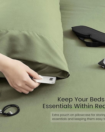 King Size Bed in a Bag 7 Pieces Comforter Set King, Wood Grain Texture Bedding Comforter Set Green Bed Set with Comforter, Pillowcases, Flat Sheet, Fitted Sheet and Pillow Shams - LeafyLoom