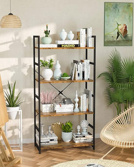 NUMENN 4 Tier Bookshelf, Tall Bookcase Shelf Storage Organizer, Modern Book Shelf for Bedroom, Living Room and Home Office, Vintage - LeafyLoom