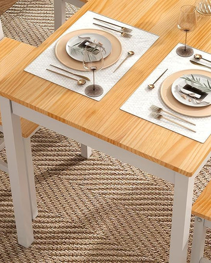 sogesfurniture 5-Piece Dining Table Set, Pine Wood Kitchen Table with 4 Chairs,Indoor Modern Rectangular Dining Table Furniture Set for Kitchen, Dining Room, Dinette, Breakfast Nook, Oak&White - LeafyLoom