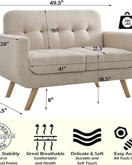 ROSEVERA Elena Contemporary Accent Armchair with Linen Upholstery Living Room Furniture, Beige - LeafyLoom