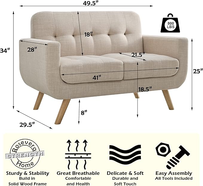 ROSEVERA Elena Contemporary Accent Armchair with Linen Upholstery Living Room Furniture, Beige - LeafyLoom