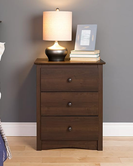 Prepac Sonoma Traditional Tall Nightstand Side Table with 3 Drawers, Functional Tall 3-Drawer Bedside Table 16" D x 23" W x 29" H, Espresso, EDC-2403 - LeafyLoom
