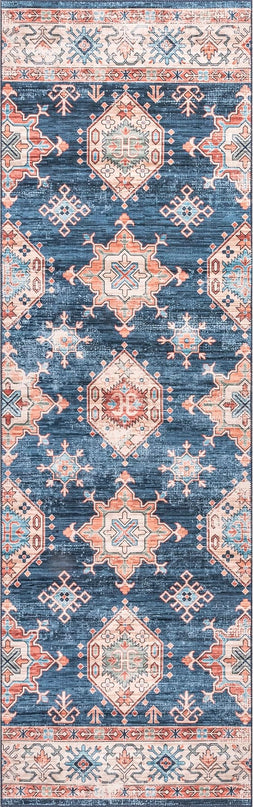 nuLOOM Finley Machine Washable Vintage Distressed Ultra Thin Runner Rug, 2' 6" x 8', Navy - LeafyLoom