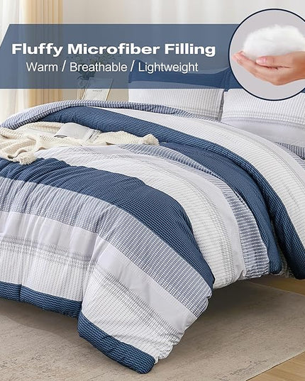 Litanika Full Comforter Set Mineral Blue - 3 Pieces Lightweight Fluffy Bedding Comforter Sets, All Season Down Alternative Comforter (1 Comforter, 2 Pillowcases) - LeafyLoom