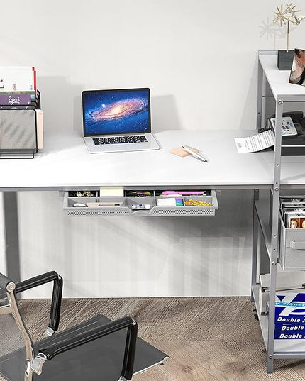 SHW 46-Inch Mission Desk with Side Shelf, 24" Deep, White - LeafyLoom