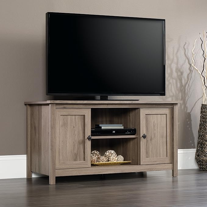 Sauder County Line Panel TV Stand, For TVs up to 47", Salt Oak finish - LeafyLoom