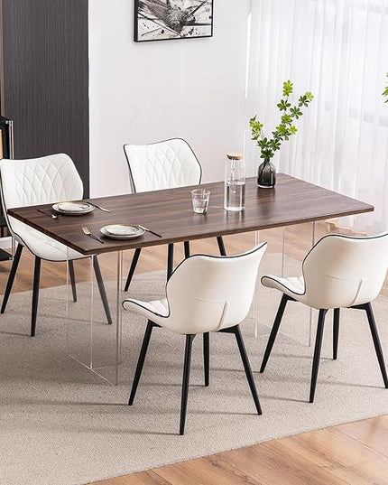 YOUNIKE Dining Chairs Set of 2, Upholstered Faux Leather Dining Room Chairs, Modern Living Room Bedroom Side Chairs with Wide Curved Back and Adjustable Metal Legs, Kitchen Chairs White - LeafyLoom